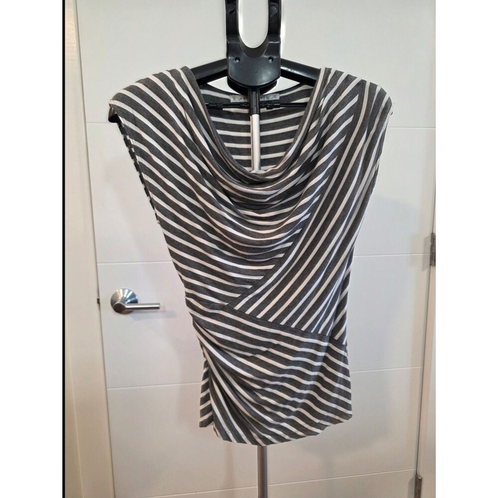 Max Studio Gray & White Striped Cowl Neck Sleeveless Camisole